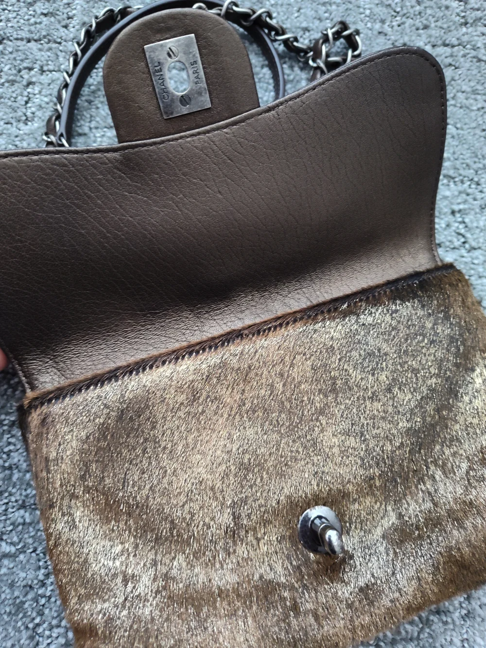 Chanel Paris-Salzburg Brown Metallic Leather & Pony Crossbody Bag